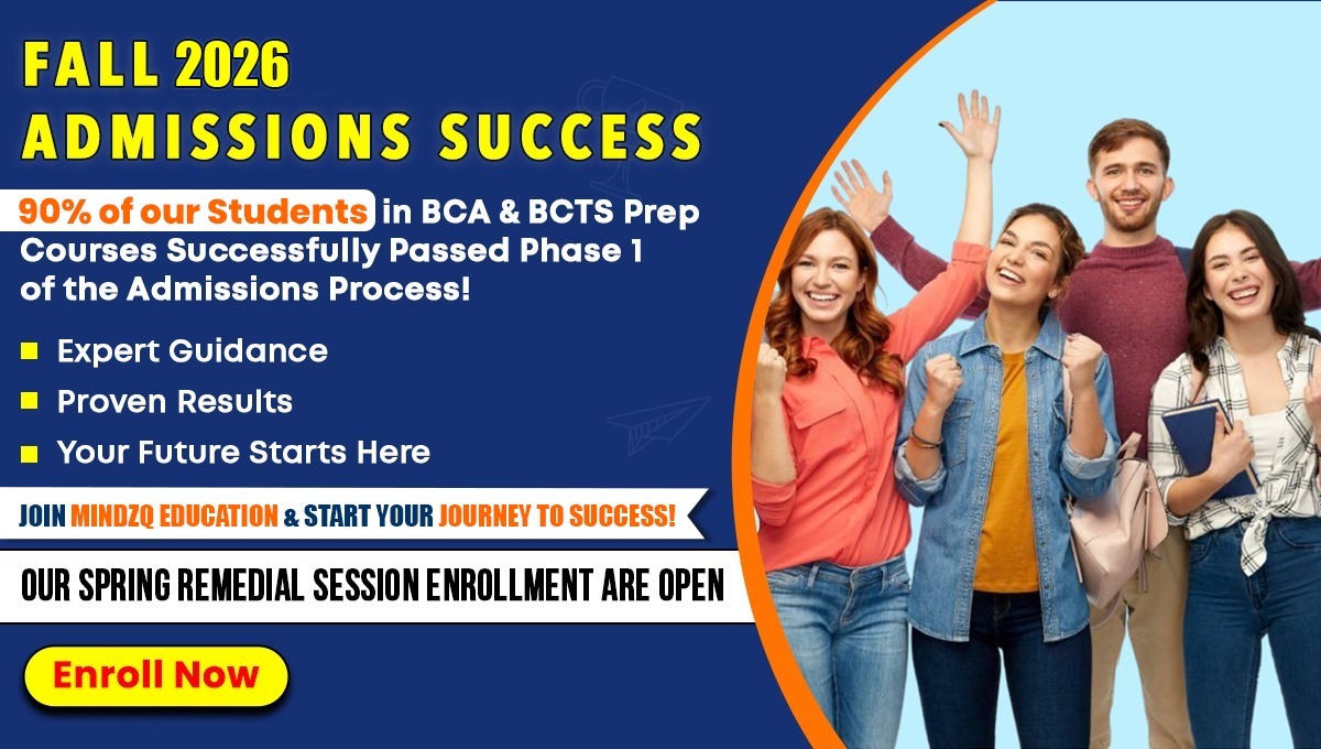 Excited students celebrating success in their BCA entrance exam preparation with MindzQ Education. The image highlights expert guidance, proven results, and the importance of early enrollment in BCA prep courses for Fall 2025 admissions.